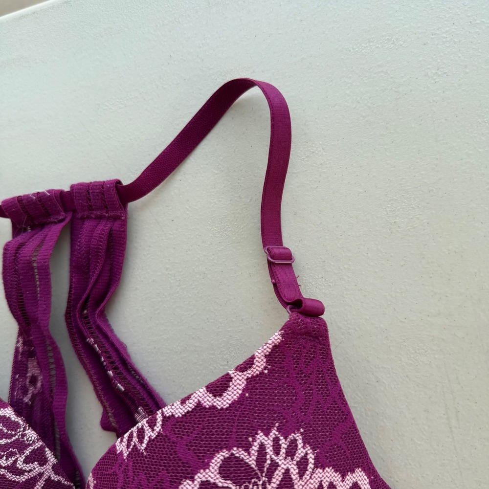 Victoria's Secret PINK 32D Purple & Pink Floral Lace Lightly Lined Racerback Bra - Picture 6 of 16